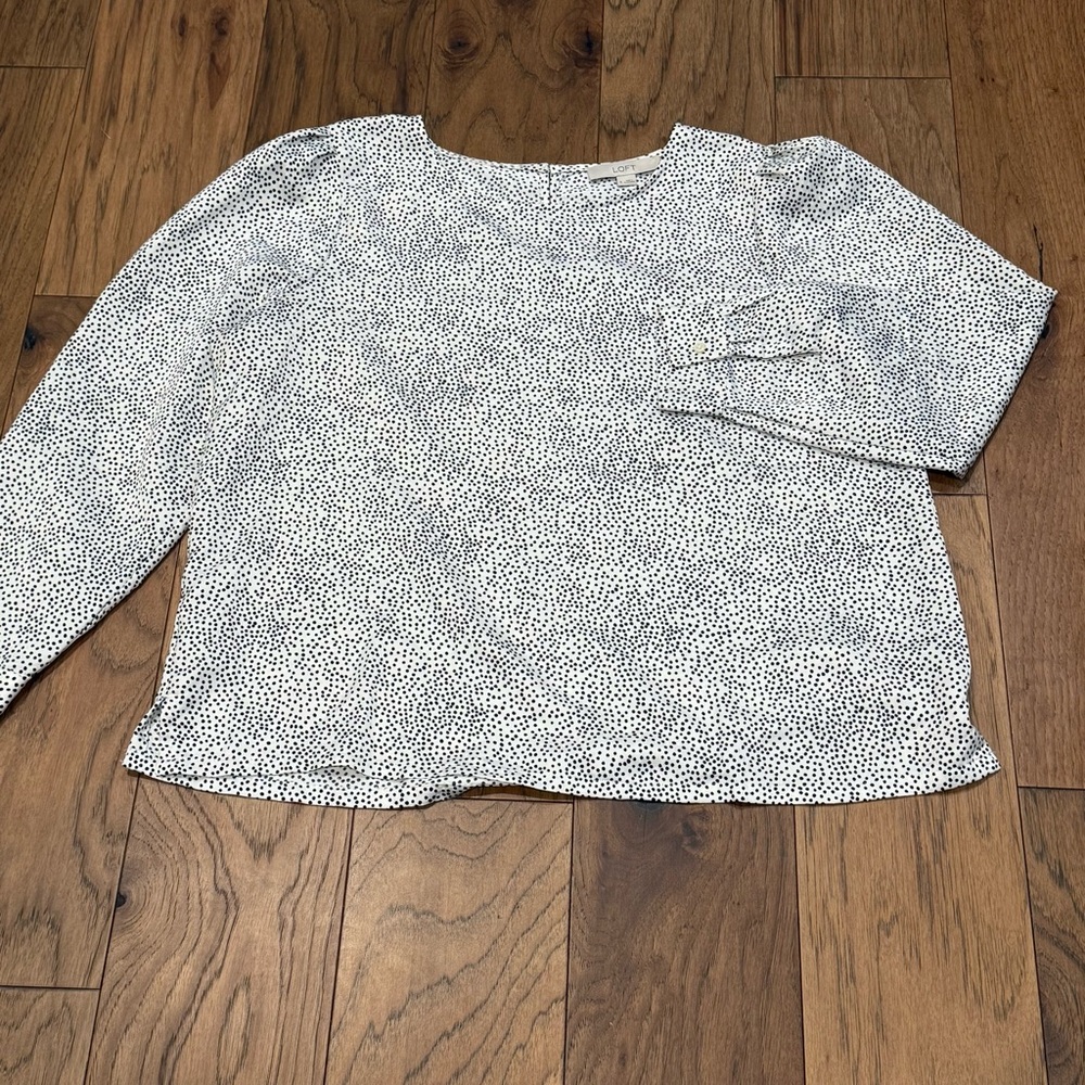 LOFT Women’s Black and‎ White Polka Dot Long Sleeve Blouse XL